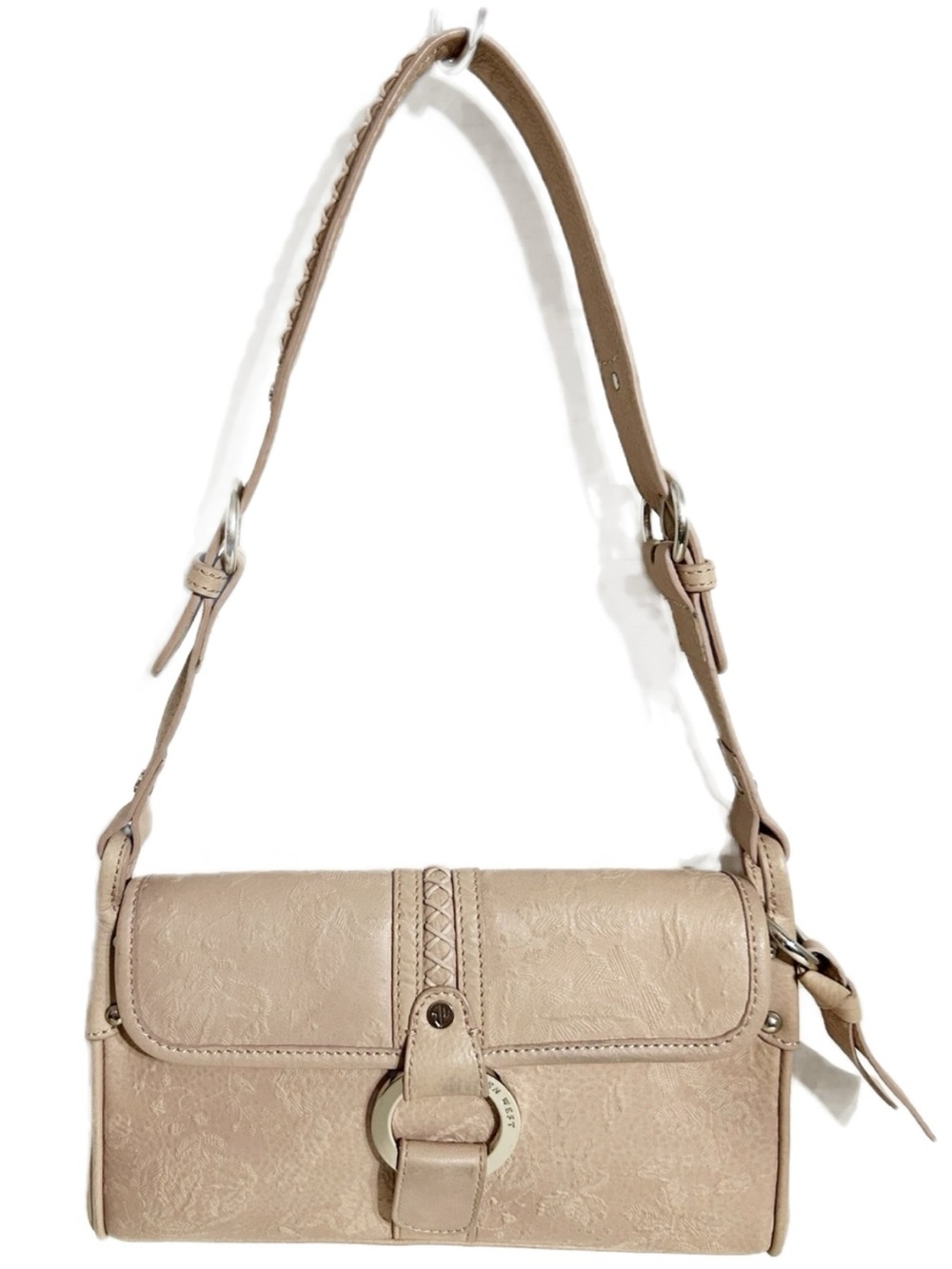 Eileen West Blush Embossed Structured Shoulder Bag Braided Strap Adjustable